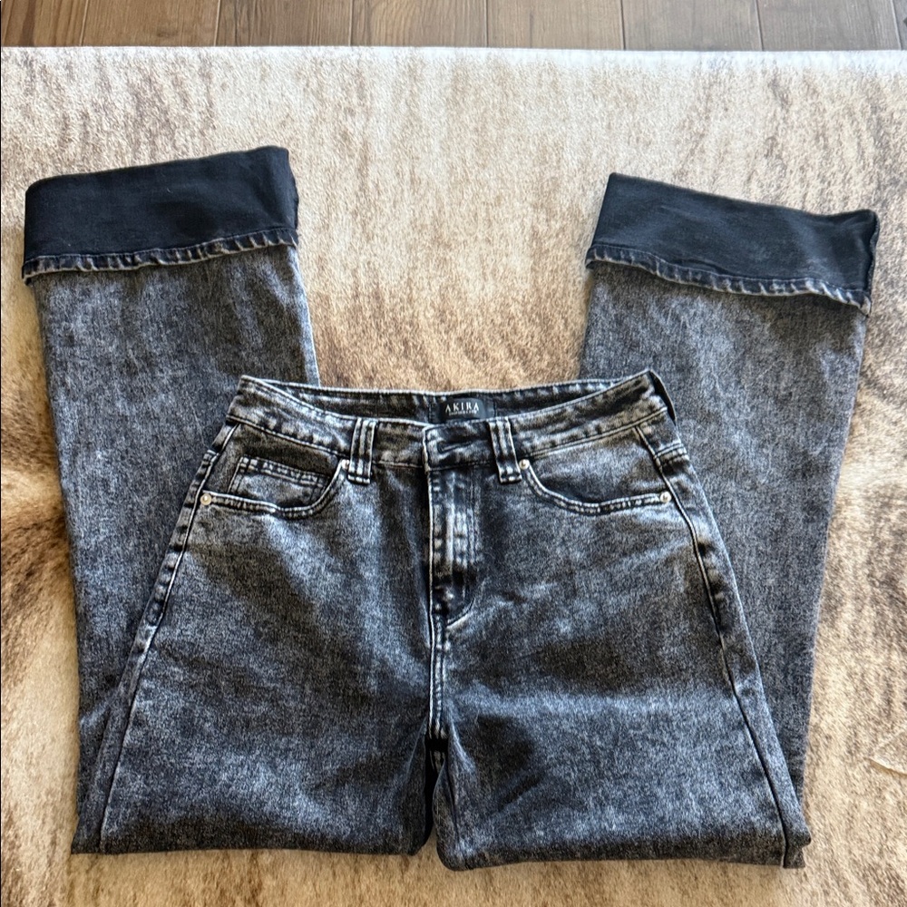 AKIRA Black Acid Wash High-Rise Jeans